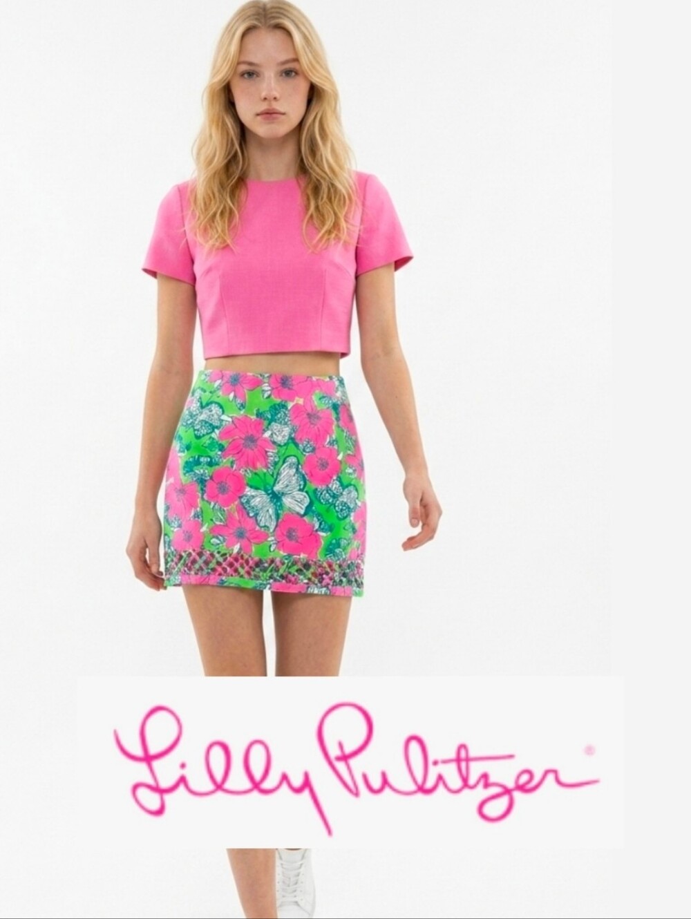 LILLY PULITZER Floral skirt w lattice hem & pockets. 2